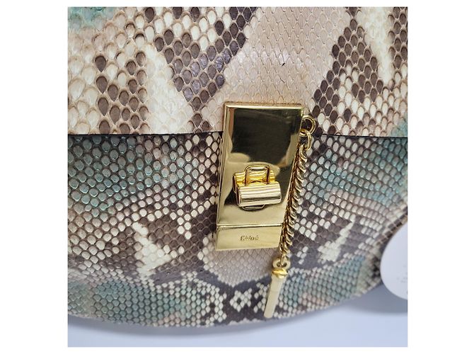Chloé Bolsa tote e de ombro média em tom dourado Python Drew - vista 6