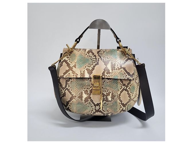Chloé Bolsa tote e de ombro média em tom dourado Python Drew - vista 9