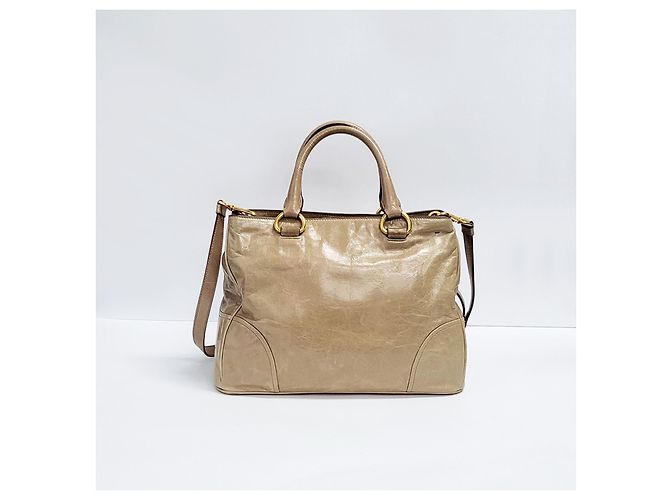 Prada Vitello Shine Gold Tote Bag Marrone - vista 11