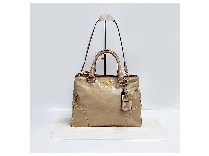 Prada Vitello Shine Gold Tote Bag Marrone - vista 2