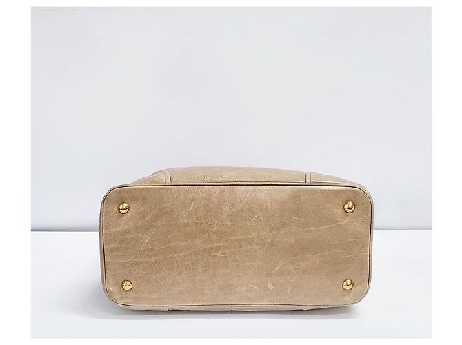 Prada Vitello Shine Gold Tote Bag Marrone - vista 3
