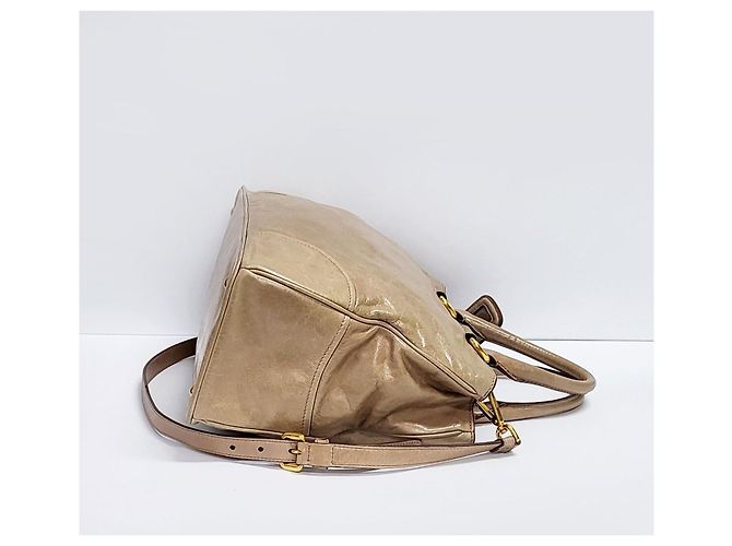 Prada Vitello Shine Gold Tote Bag Marrone - vista 4