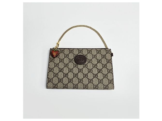 Gucci Borsa Clutch GG Supreme Strawberry Marrone - vista 6
