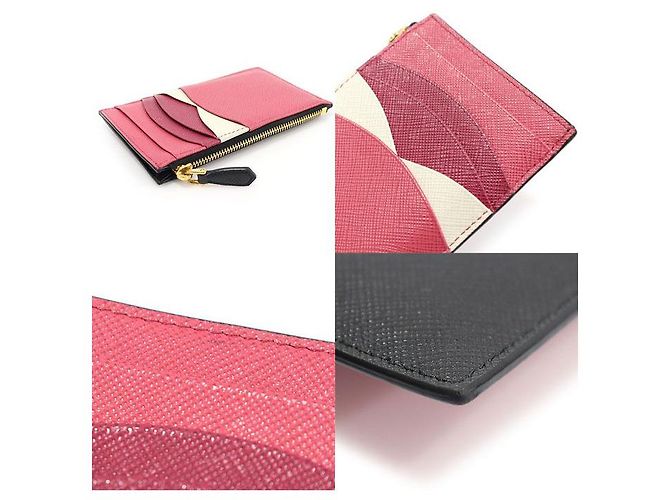 Prada Reißverschluss-Kartenhalter aus schwarzem Saffiano mit mehrfarbiger Goldschrift - Ansicht 6