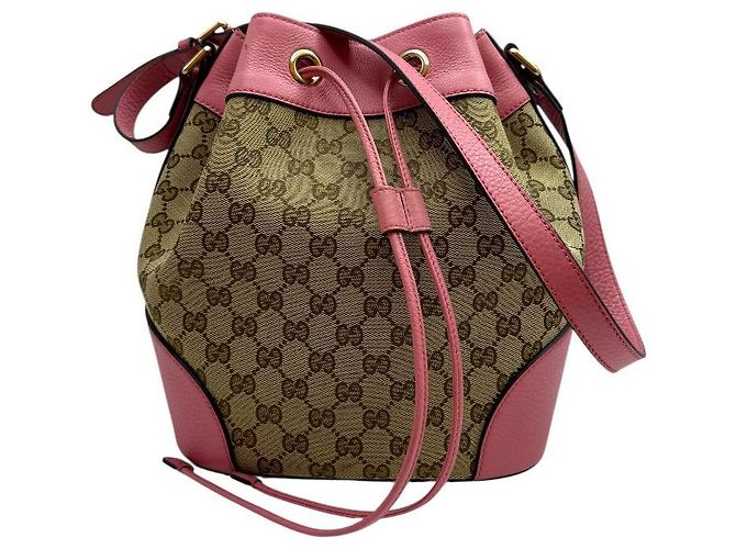 Gucci Borsa a secchiello con coulisse GG in jacquard Rosa - vista 2