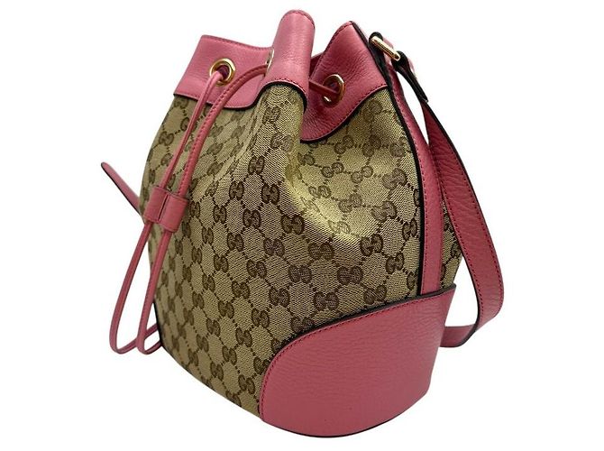 Gucci Borsa a secchiello con coulisse GG in jacquard Rosa - vista 3