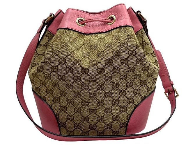 Gucci Borsa a secchiello con coulisse GG in jacquard Rosa - vista 4