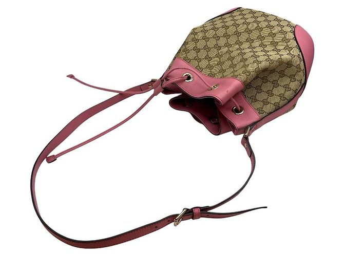 Gucci Borsa a secchiello con coulisse GG in jacquard Rosa - vista 6