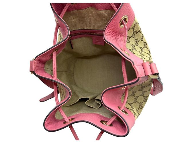 Gucci Borsa a secchiello con coulisse GG in jacquard Rosa - vista 7