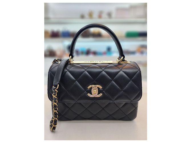 Trendy CC Chanel Borsa tote e a spalla integrata in pelle di agnello CC alla moda Nero - vista 10