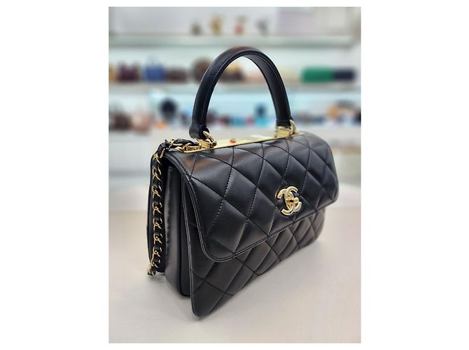 Trendy CC Chanel Borsa tote e a spalla integrata in pelle di agnello CC alla moda Nero - vista 12