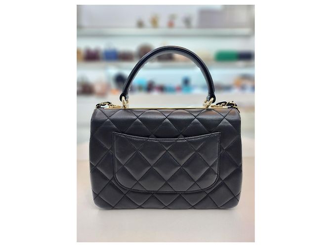 Trendy CC Chanel Borsa tote e a spalla integrata in pelle di agnello CC alla moda Nero - vista 14