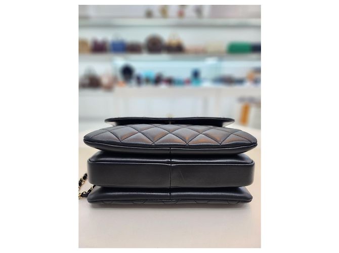 Trendy CC Chanel Borsa tote e a spalla integrata in pelle di agnello CC alla moda Nero - vista 7