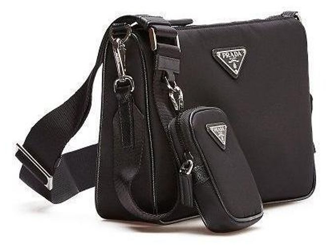 Prada Borsa a tracolla nera con logo triangolare per uomo Nero - vista 9