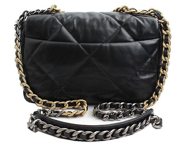 Chanel 19 Chanel Serie di borse a spalla con catena dorata nera piccola Nero - vista 3