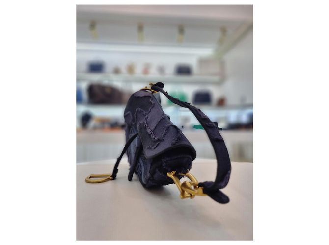 Saddle Dior Bestickte Schultertasche im Camouflage-Karomuster mit zusätzlichem Schultergurt Blau - Ansicht 14