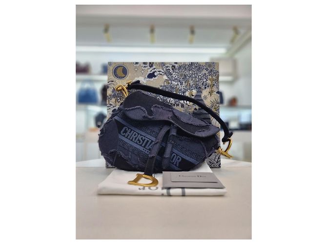 Saddle Dior Bestickte Schultertasche im Camouflage-Karomuster mit zusätzlichem Schultergurt Blau - Ansicht 3