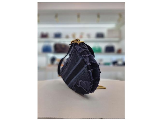 Saddle Dior Bestickte Schultertasche im Camouflage-Karomuster mit zusätzlichem Schultergurt Blau - Ansicht 6