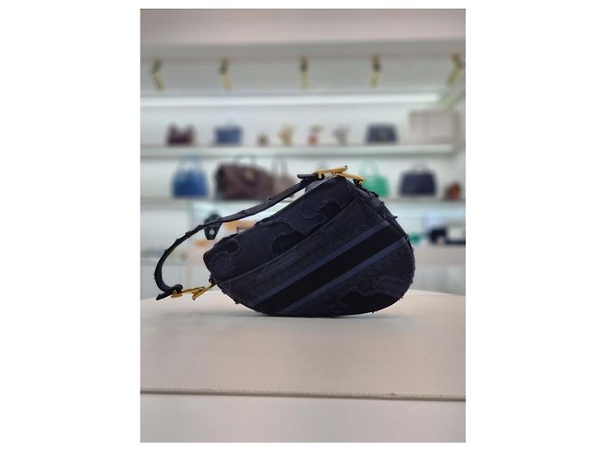 Saddle Dior Bestickte Schultertasche im Camouflage-Karomuster mit zusätzlichem Schultergurt Blau - Ansicht 7