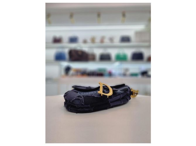 Saddle Dior Bestickte Schultertasche im Camouflage-Karomuster mit zusätzlichem Schultergurt Blau - Ansicht 8