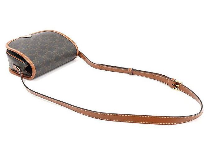 Céline Borsa a tracolla Polco media in tela e pelle di vitello tan Triomphe Marrone - vista 4