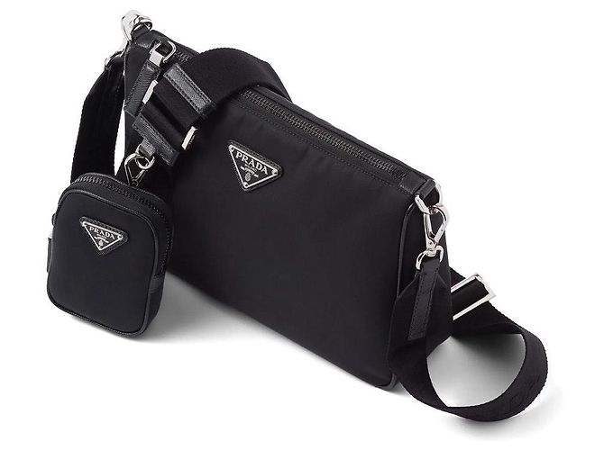 Prada Borsa a spalla in Re-Nylon e pelle Saffiano nera Nero - vista 5