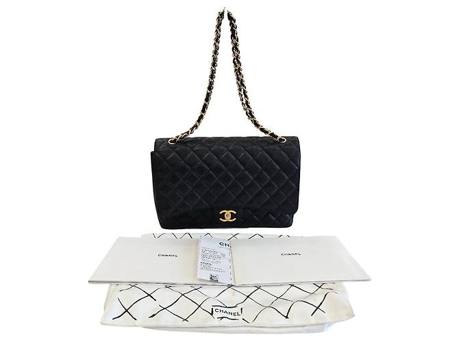 Chanel Borsa Maxi Flap in Caviar Oro Classico Nero - vista 15