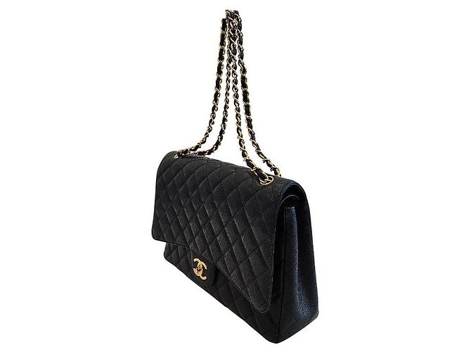 Chanel Borsa Maxi Flap in Caviar Oro Classico Nero - vista 2