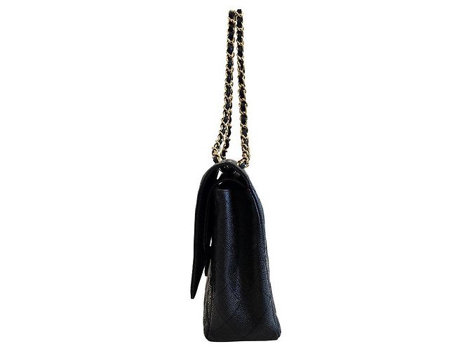 Chanel Borsa Maxi Flap in Caviar Oro Classico Nero - vista 3