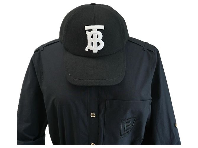 Burberry Cappellino da baseball donna nero in cotone spesso con logo TB - vista 16