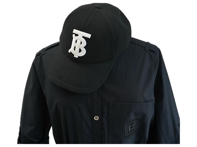Burberry Cappellino da baseball donna nero in cotone spesso con logo TB - vista 17