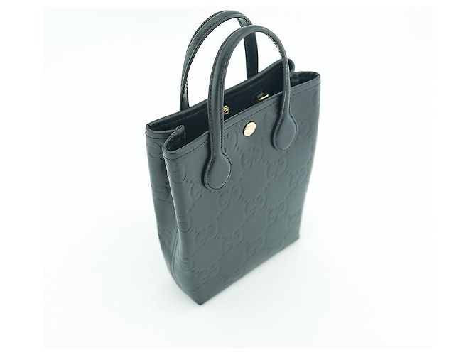 Gucci Mini Borsa Tote AADLO in Pelle Nera Borsa a Spalla Due Vie Nero - vista 3