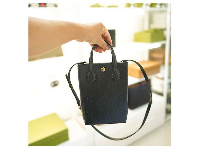 Gucci Mini Borsa Tote AADLO in Pelle Nera Borsa a Spalla Due Vie Nero - vista 5