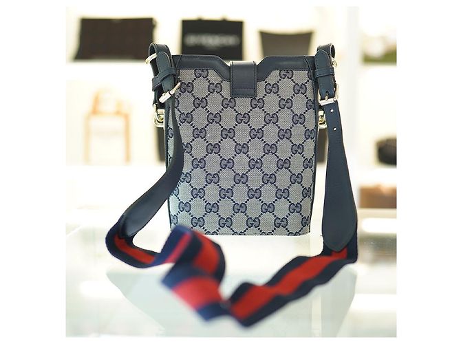 Gucci Piccola Borsa a Spalla in Tela Blu Navy FADAC - vista 14