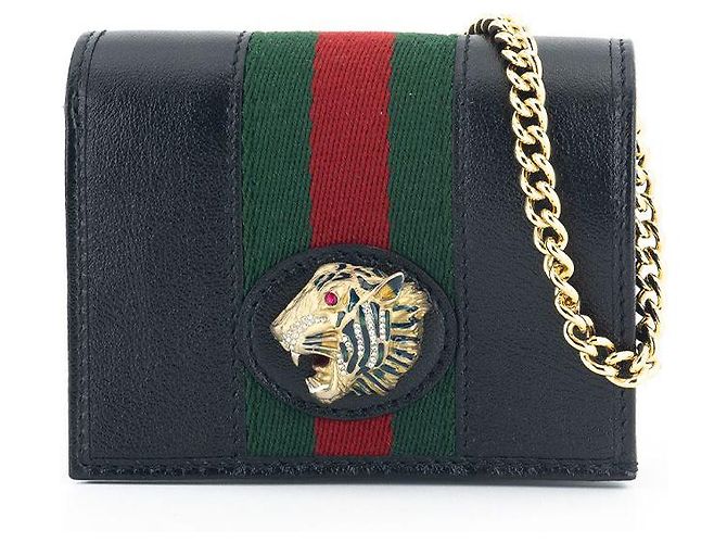 Gucci Schwarze Leder-Kartenetui mit Kette - Ansicht 2