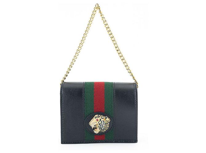 Gucci Schwarze Leder-Kartenetui mit Kette - Ansicht 5