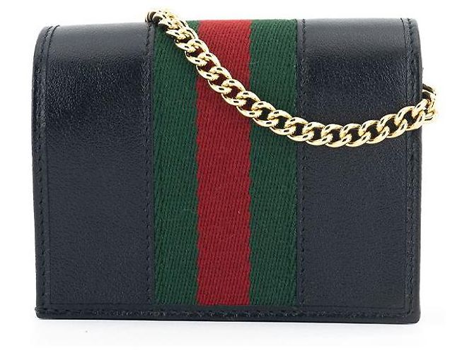 Gucci Schwarze Leder-Kartenetui mit Kette - Ansicht 8