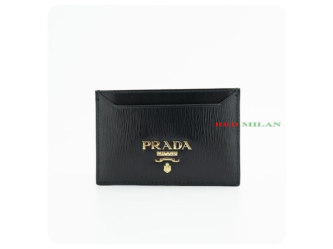 Vitello Prada Tarjetero de cuero negro con lettering - vista 2