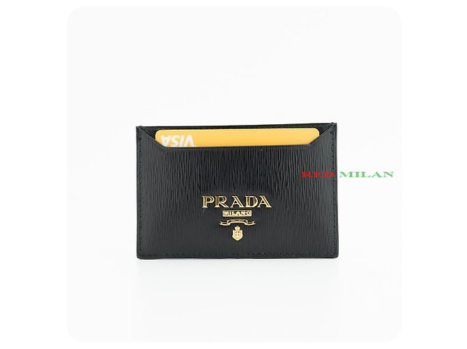Vitello Prada Tarjetero de cuero negro con lettering - vista 4