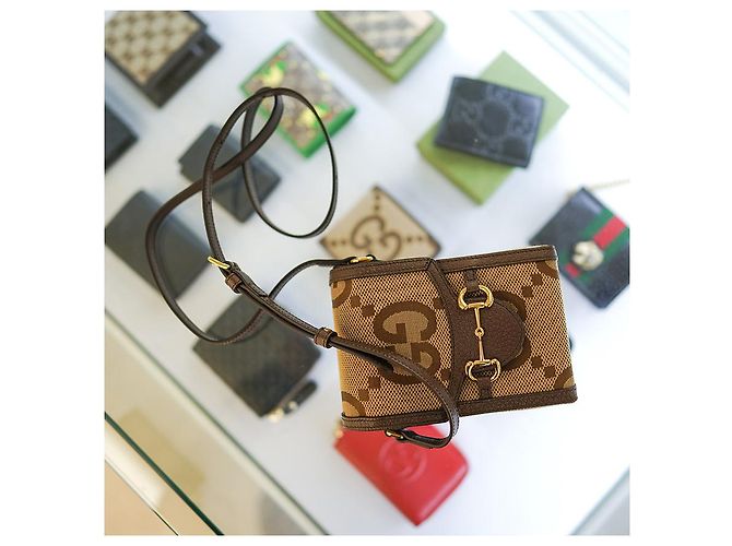 Gucci Borsa a tracolla mini Horsebit UKMBG in tessuto e pelle marrone - vista 10