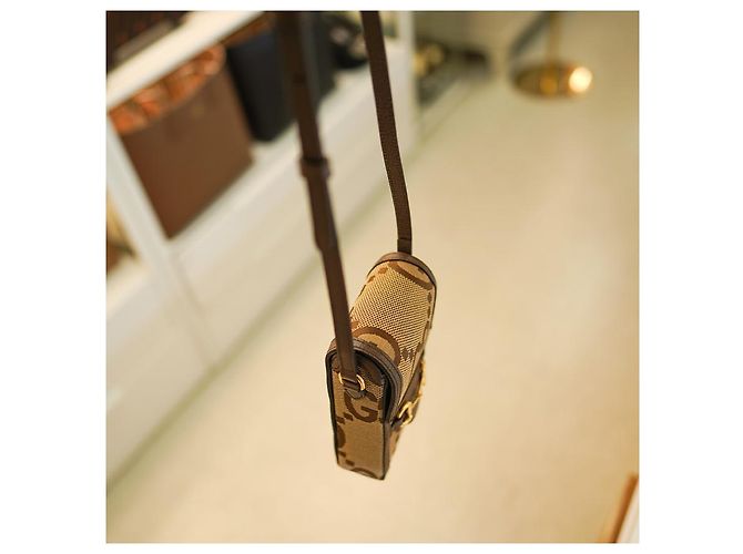Gucci Borsa a tracolla mini Horsebit UKMBG in tessuto e pelle marrone - vista 11