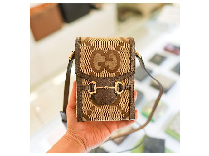 Gucci Borsa a tracolla mini Horsebit UKMBG in tessuto e pelle marrone - vista 12