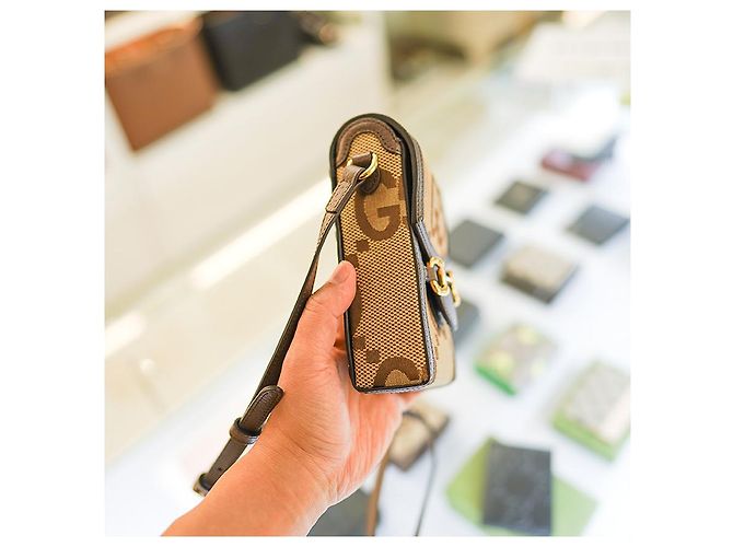 Gucci Borsa a tracolla mini Horsebit UKMBG in tessuto e pelle marrone - vista 13