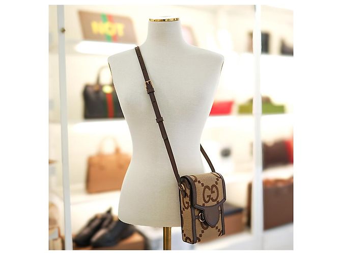 Gucci Borsa a tracolla mini Horsebit UKMBG in tessuto e pelle marrone - vista 2