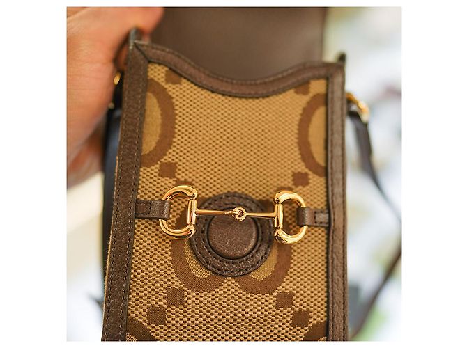 Gucci Borsa a tracolla mini Horsebit UKMBG in tessuto e pelle marrone - vista 20