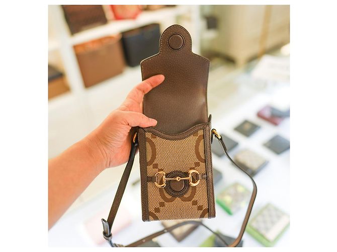 Gucci Borsa a tracolla mini Horsebit UKMBG in tessuto e pelle marrone - vista 21