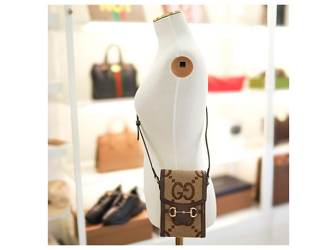Gucci Borsa a tracolla mini Horsebit UKMBG in tessuto e pelle marrone - vista 3