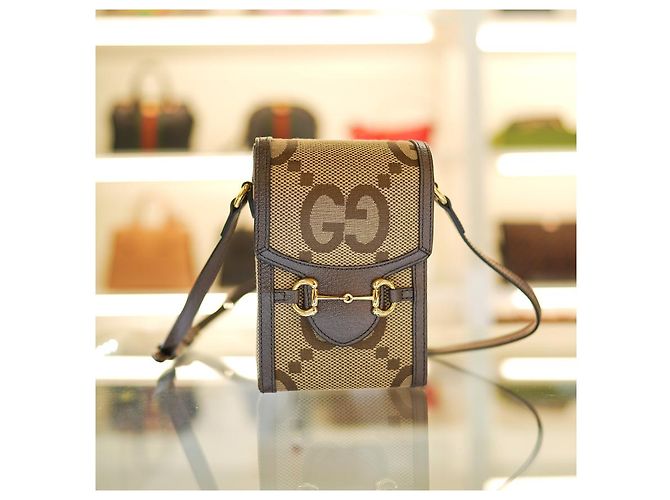 Gucci Borsa a tracolla mini Horsebit UKMBG in tessuto e pelle marrone - vista 5