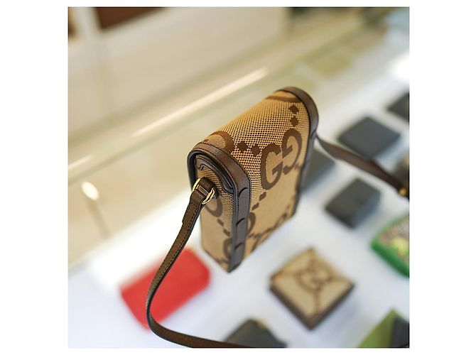 Gucci Borsa a tracolla mini Horsebit UKMBG in tessuto e pelle marrone - vista 8