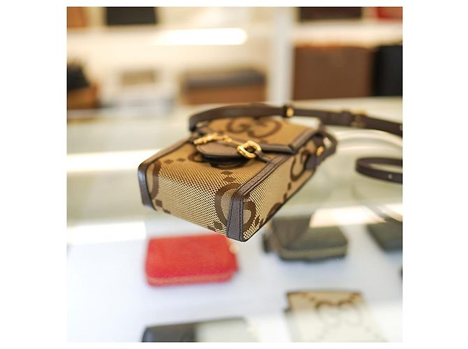 Gucci Borsa a tracolla mini Horsebit UKMBG in tessuto e pelle marrone - vista 9